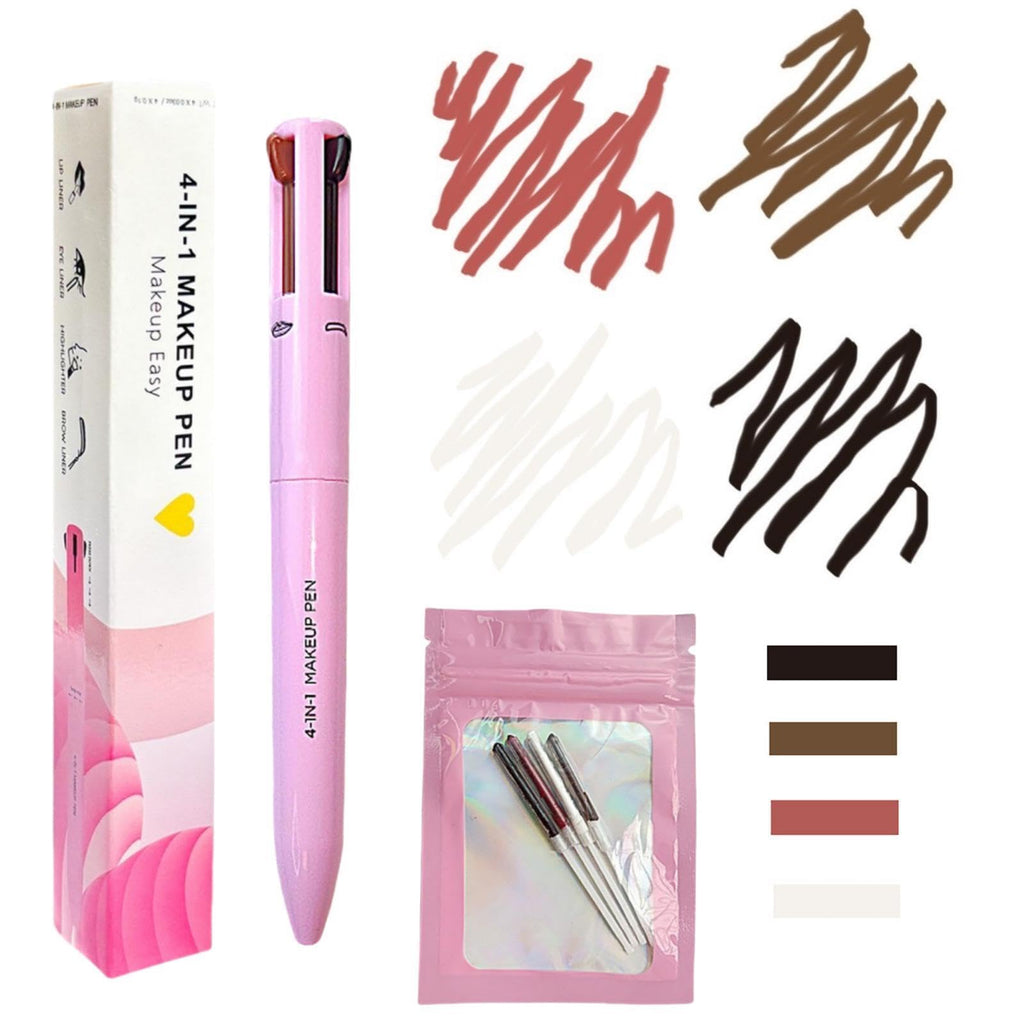 MKNZOME 4 in 1 Makeup Pen Eyebrow Contour Eyebrow Pencil Eyebrow Pen Makeup Pencil 4 in 1(Eye Liner Brow Liner Lip Liner Highlighter) Compact for Travel 2 Count + Refill Replacement Pack